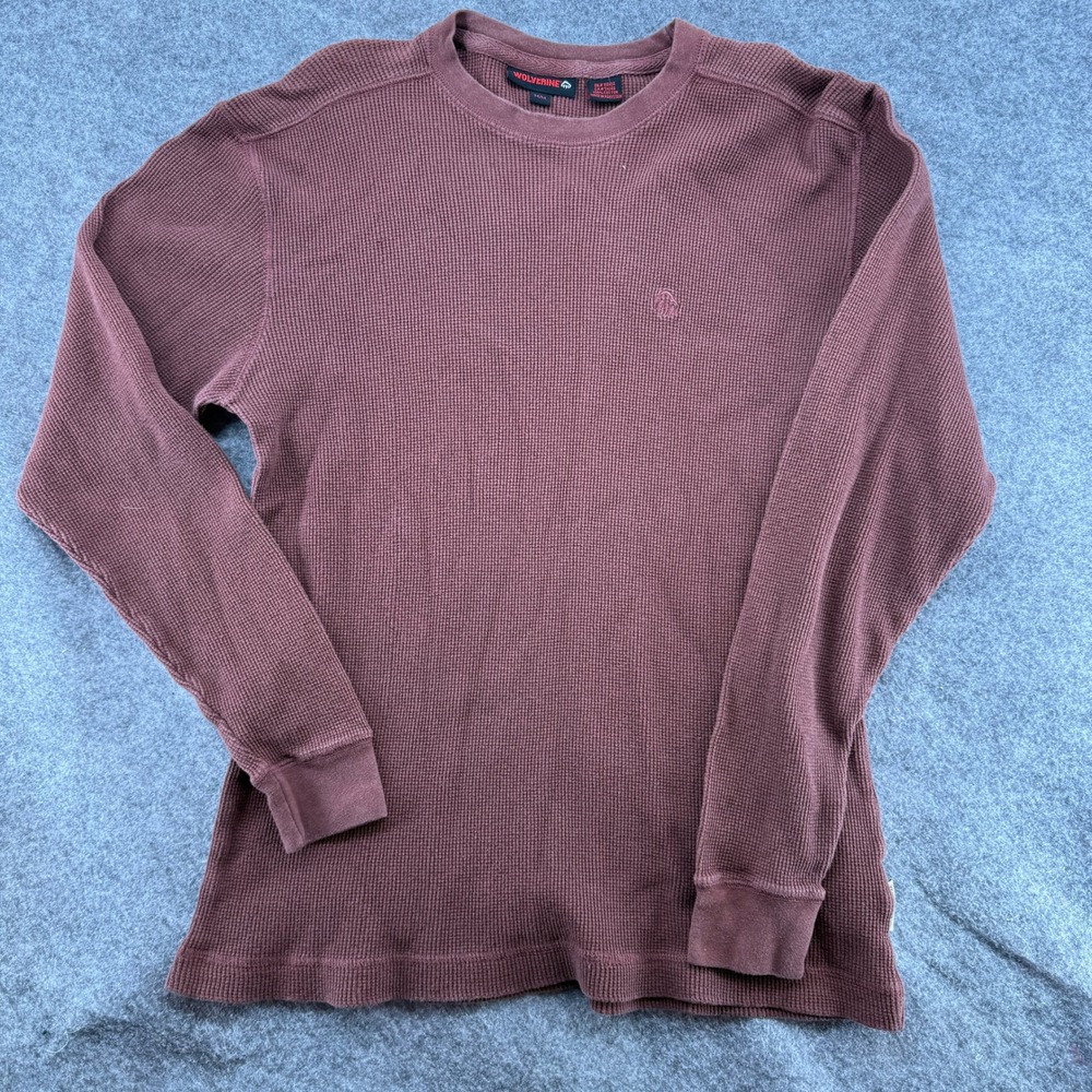 Wolverine Thermal Shirt Mens Medium Maroon Long Sleeve Waffle Knit Cotton Logo